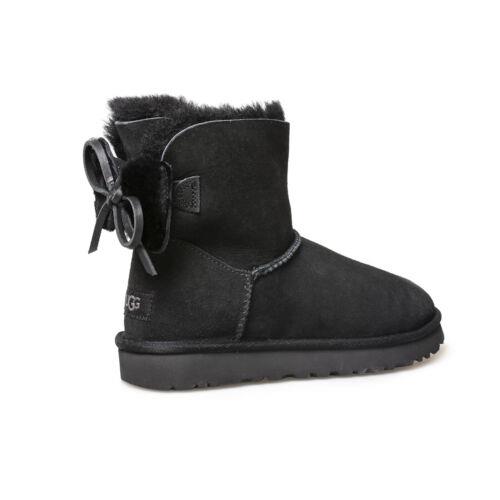 Ugg Classic Double Bow Mini Black Suede Sheepskin Women`s Boots Size US 6