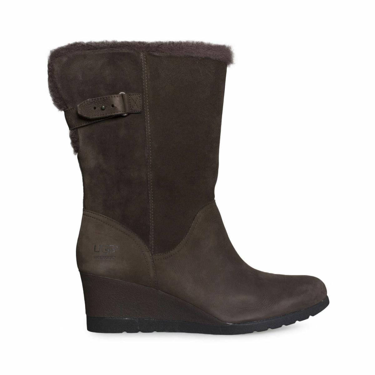 Ugg Edelina Grizzly Waterproof Wedge Sheepskin Women`s Boots Size US 12