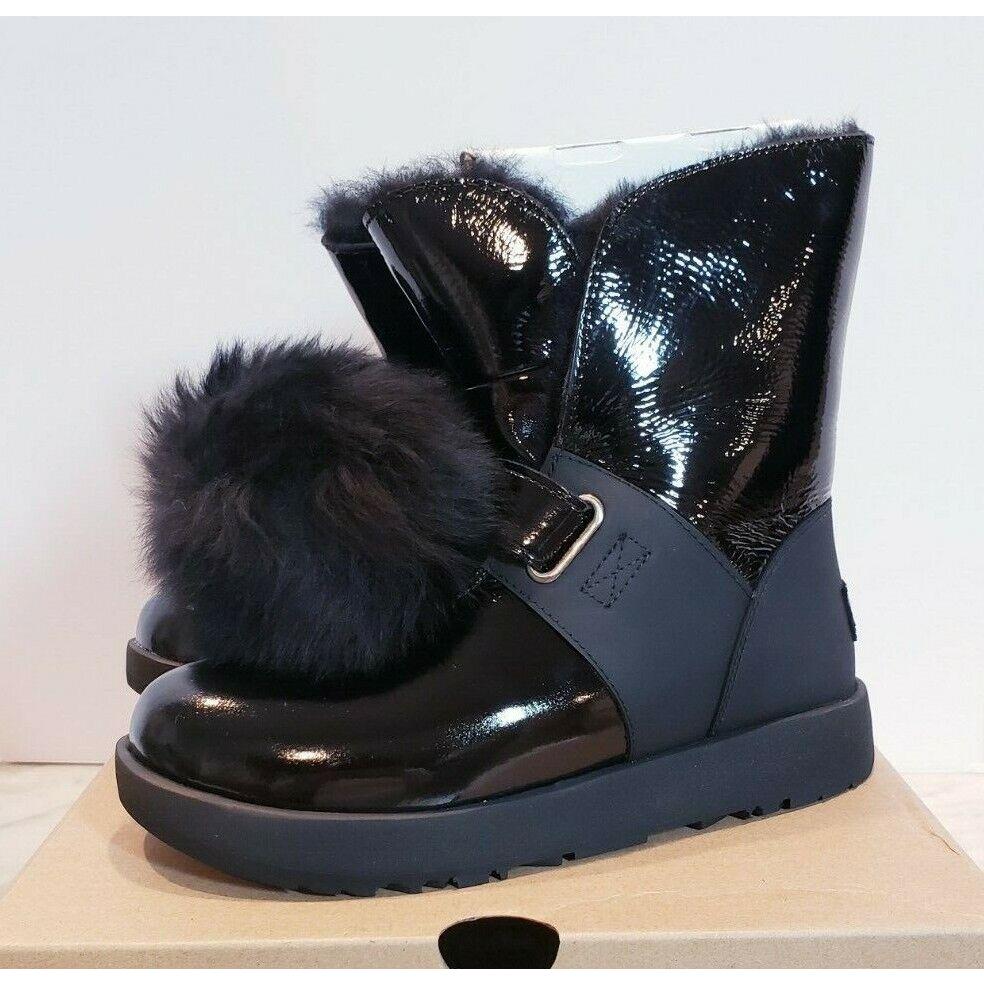 Ugg Isley Patent Waterproof Boots Black Shearling US 6