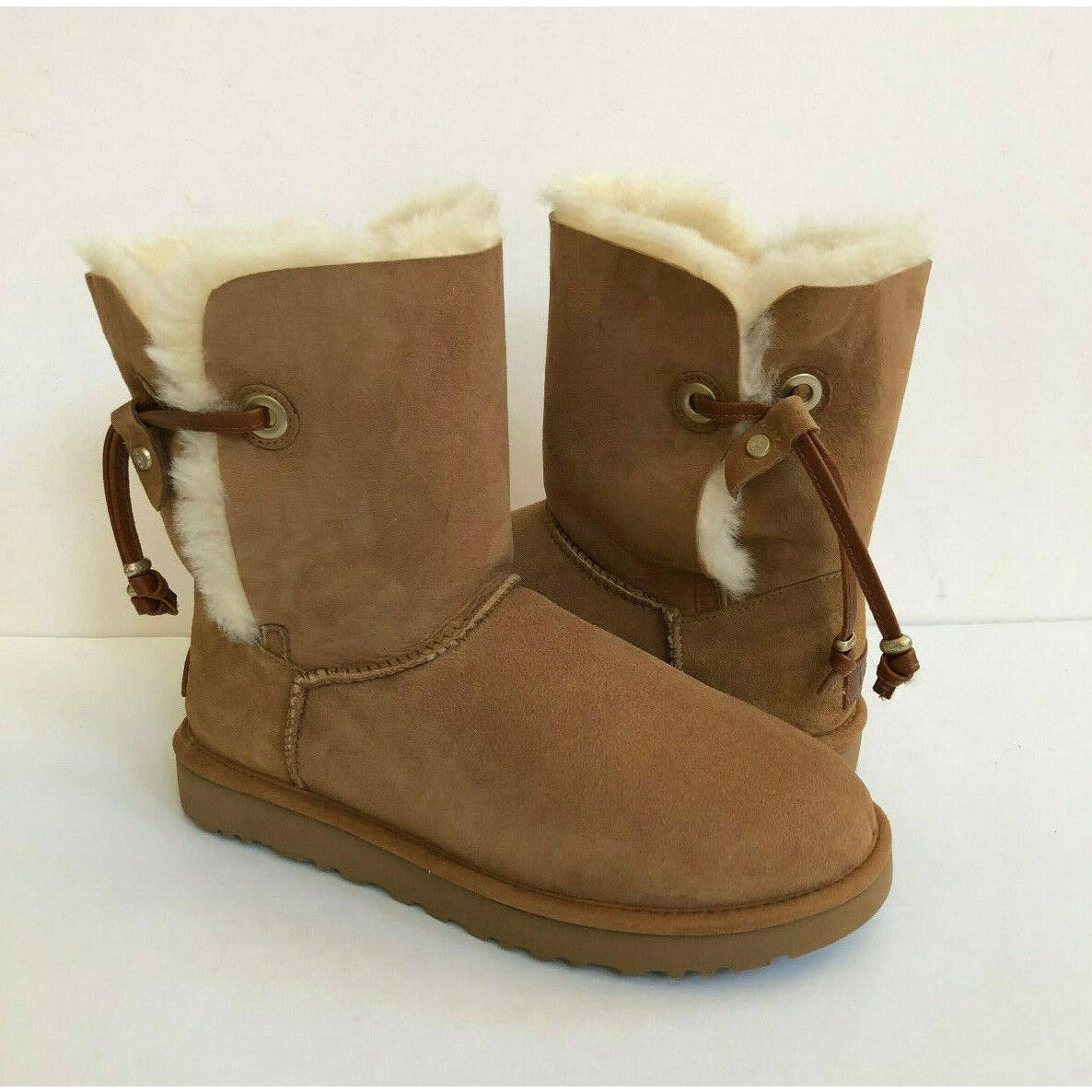 Ugg Maia Chestnut Leather Drawstring Shearling Boot Usa 10 / EU 41 / UK 8.5