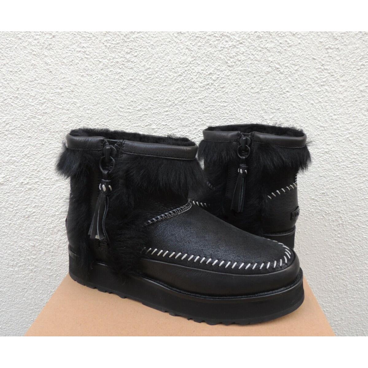 Ugg Black Bomber Fluff Punk Toscana Sheepskin Boots Women US 6/ Eur 37