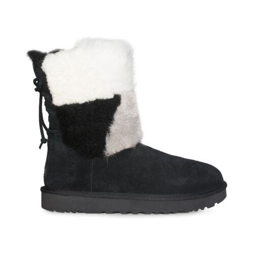 Ugg Classic Short Patchwork Fluff Black Suede Shearling Women`s Boots Size US 6