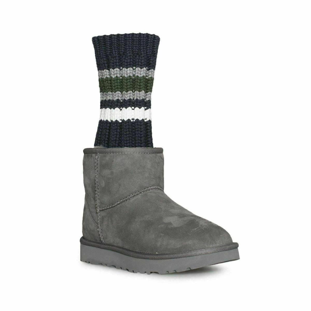 Ugg Sacai Knit Classic Mini II Grey Suede Sheepskin Boots Size US 5/UK 3.5