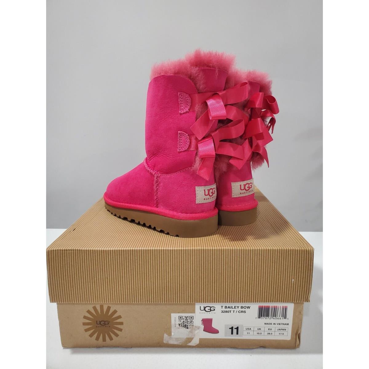 Ugg Girl 3280 Cerise Bailey Bow Pink Shearling Sheepskin Winter Classic Boots 11