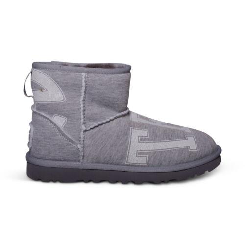 Ugg X Telfar Fleece Mini Heather Grey Print Logo Men`s Boots Size US 6/UK 5 - Heather Grey