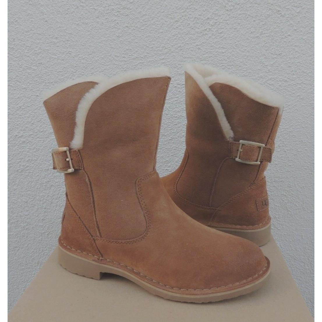 Ugg Jannika Chestnut Suede/ Twinface Winter Buckle Boots US 10/ Eur 41