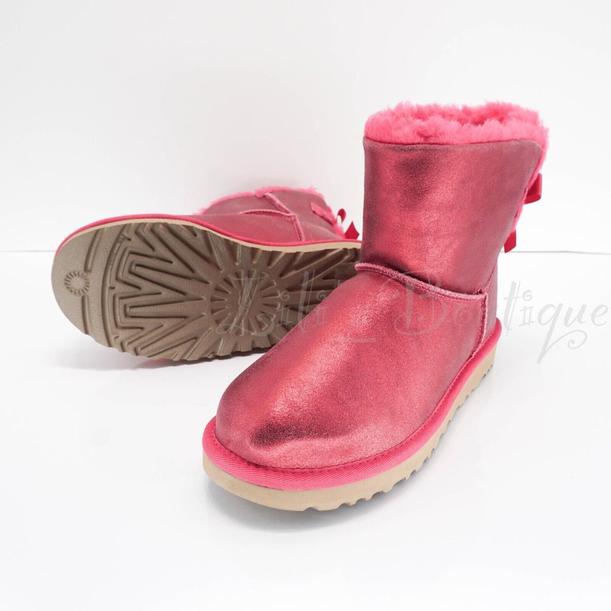 Ugg 1132732 Women s Mini Bailey Bow Glisten Winter Boots Radish Pink Size 7