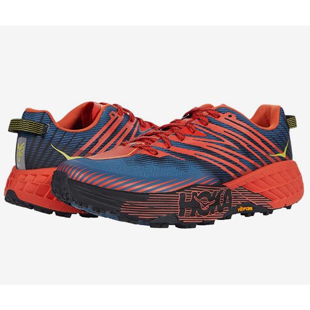 Hoka One One Speedgoat 4 Men`s Trail-running Lace-up Sneakers Red Blue US Size 9