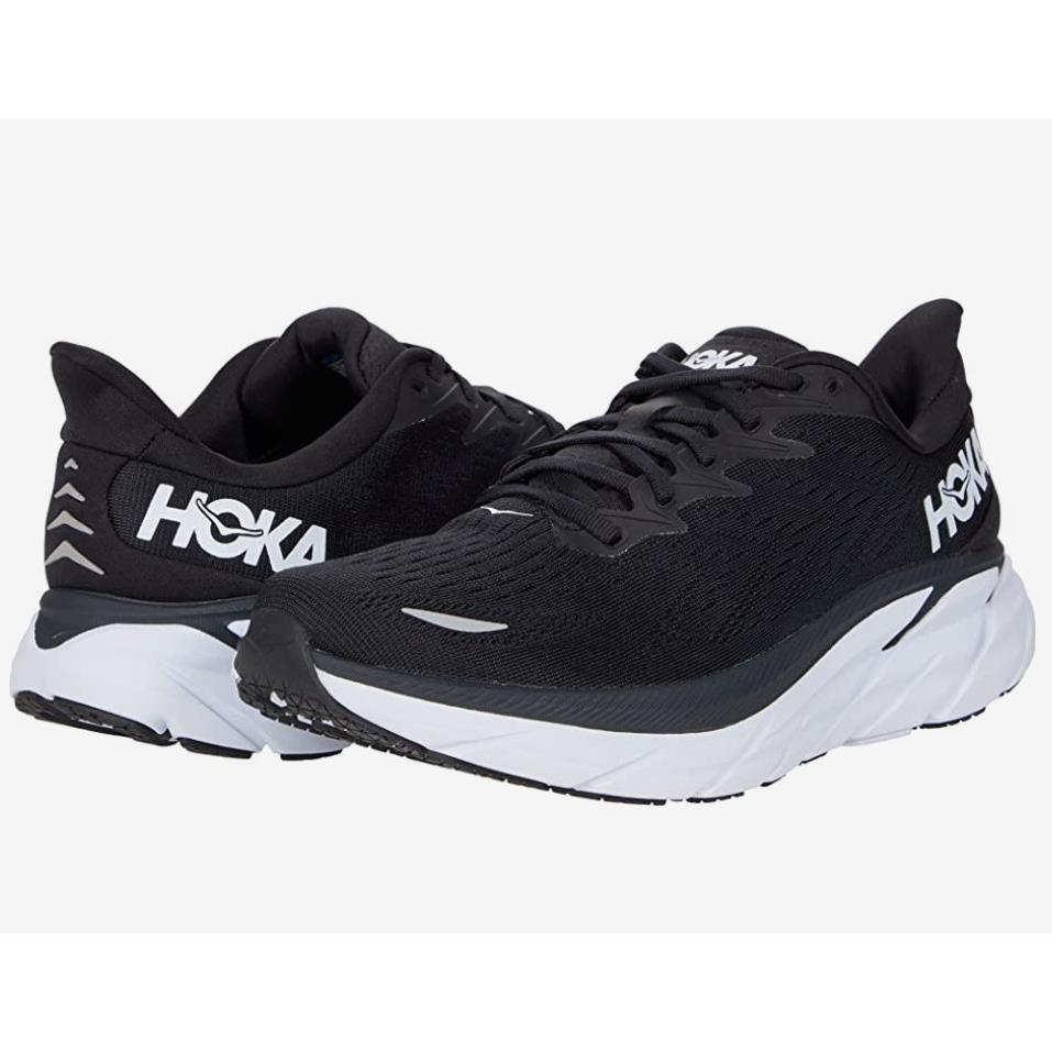 Hoka One One Clifton 8 Women Lightweight Lace-up Sneakers Black White Wide Sz 8