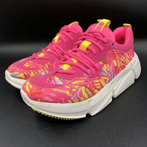 Ugg Calle Lace Tiger Flower Sneaker Womens Size 7 US Neon Pink Leather / Mesh