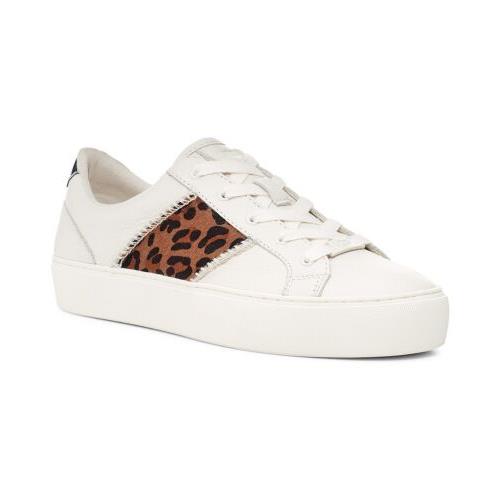 Ugg Women`s White Leather Leopard Print Dinale Lace-up Sneakers - 6 - White