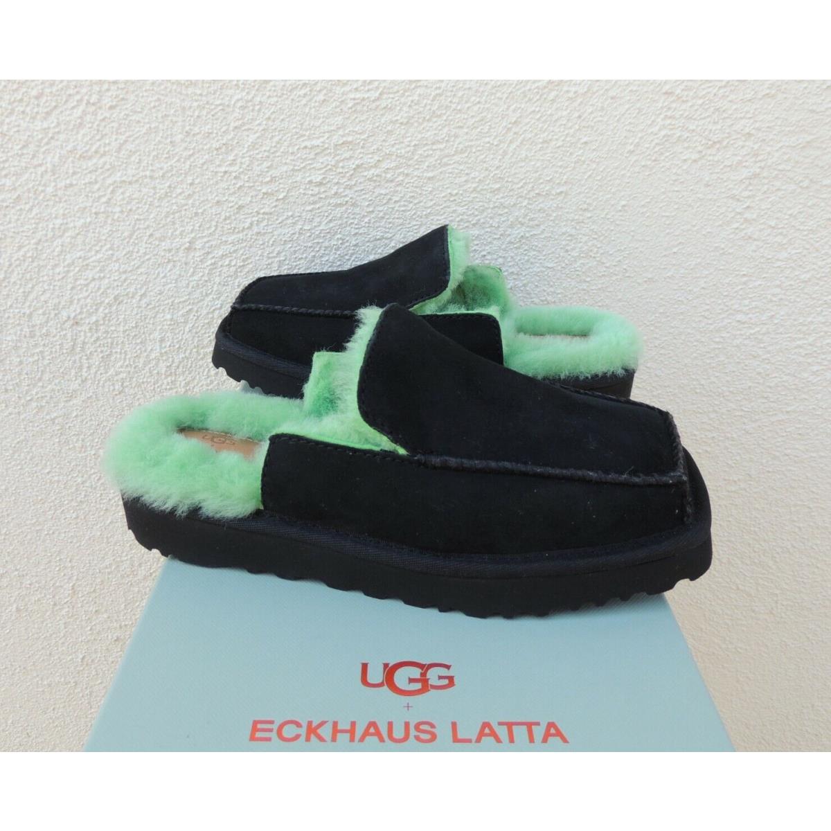 Ugg X Eckhaus Latta Black Suede/ Sheepskin Block Slide Women US 5/ Eur 36