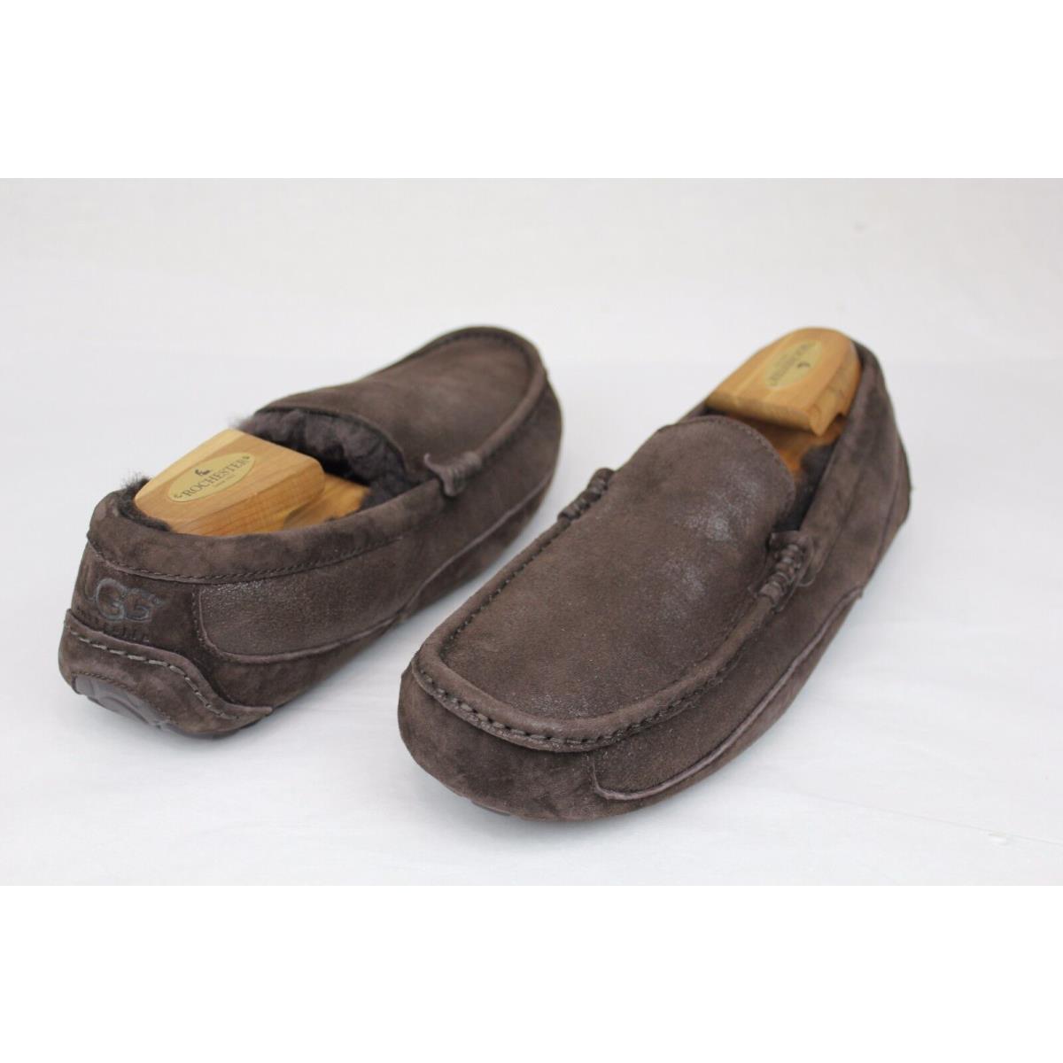 Ugg Australia Mens Ascot Bomber Chocolate Suede Fully Lined Slippers Size 7 US