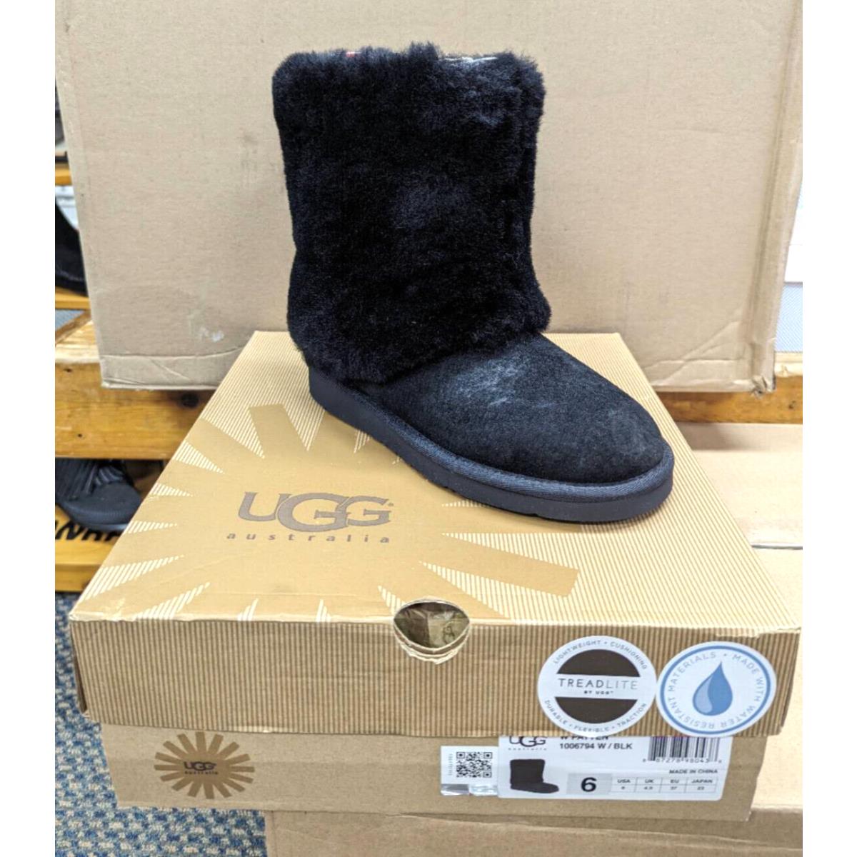 Ugg Women` Classic Patten Boots Black 10067940 Sheepskin Size 6