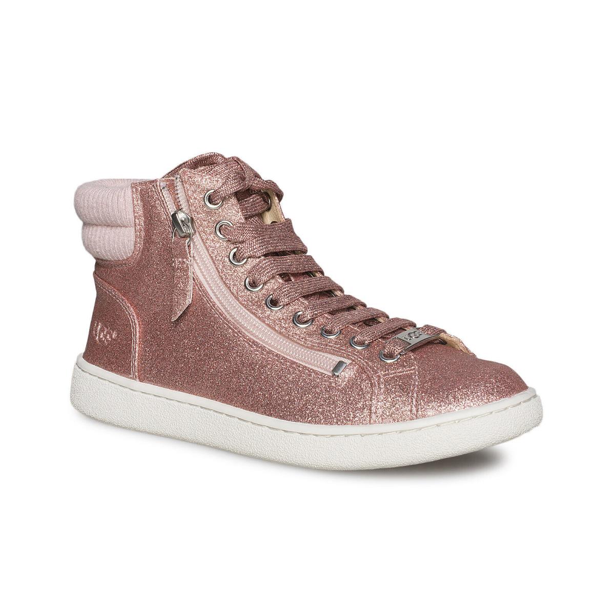 Ugg Olive Glitter Pink Leather High Top Women`s Sneakers Size US 7/UK 5