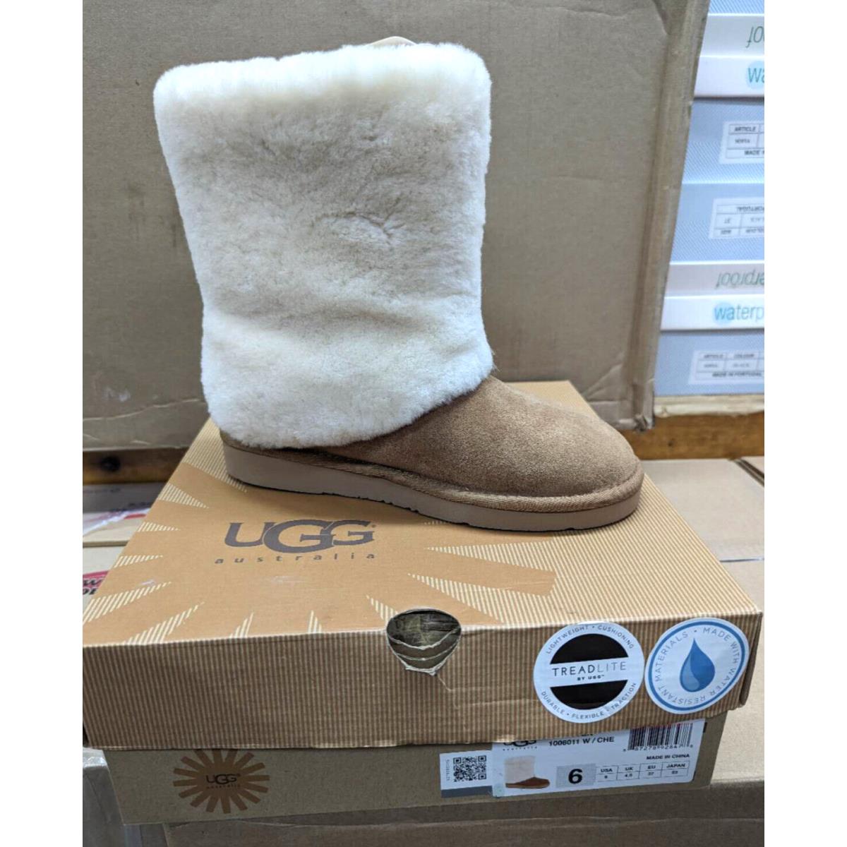 Ugg Women` Classic Patten Boots Chestnut 1006011 Sheepskin Size 6