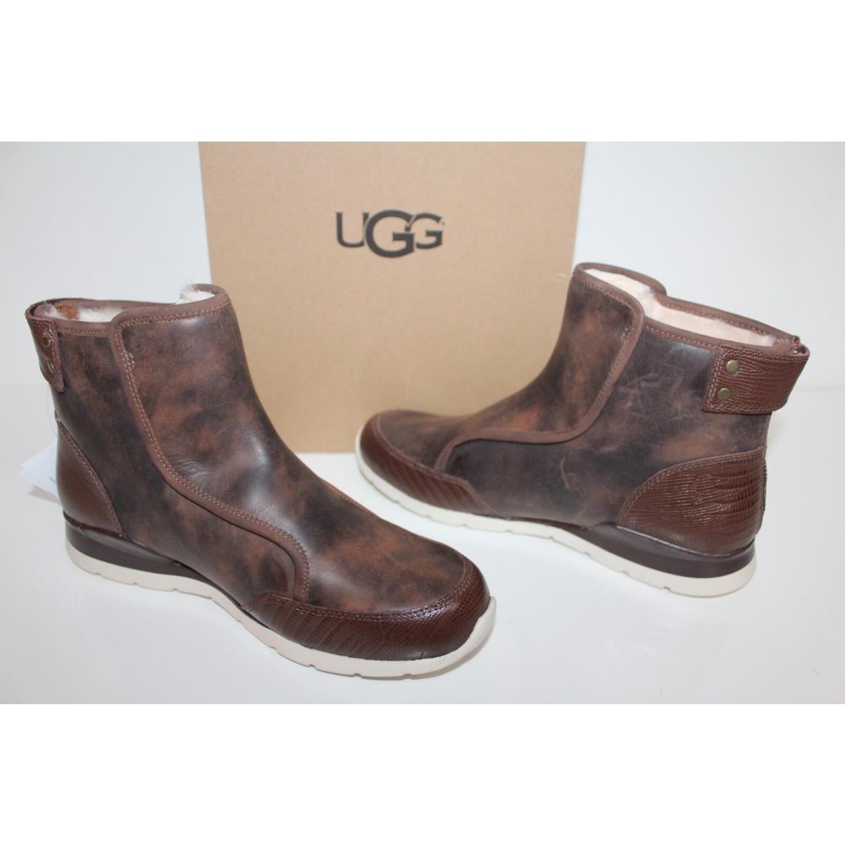 Ugg 1014374 Cho 9.5 Leather Ankle Sheepskin Boots Laurelle Lizard Chocolate 9.5