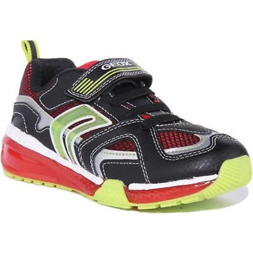 Geox J Bayonyc Kids Single Strap Light Up Sneaker In Black Red Size US 1C - 4Y