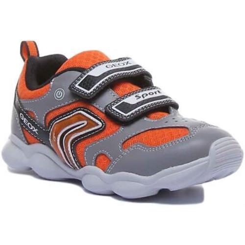 Geox J Munfrey Double Strap Hook and Loop Sporty In Grey Orange Size US 1 - 13