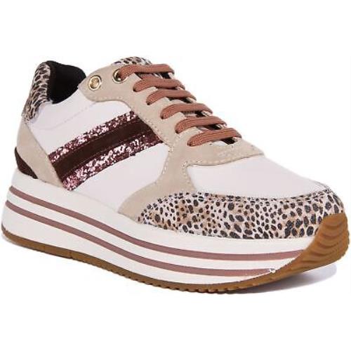 Geox D Kency Womens Lace Up Platform Shiny Sneakers In Taupe Size US 5 - 11