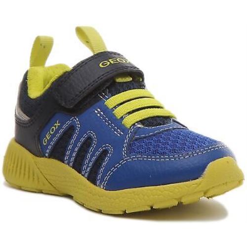 Geox J Sveth B. Kids Single Strap Athletic Sneaker In Navy Yellow Size US 8 - 13