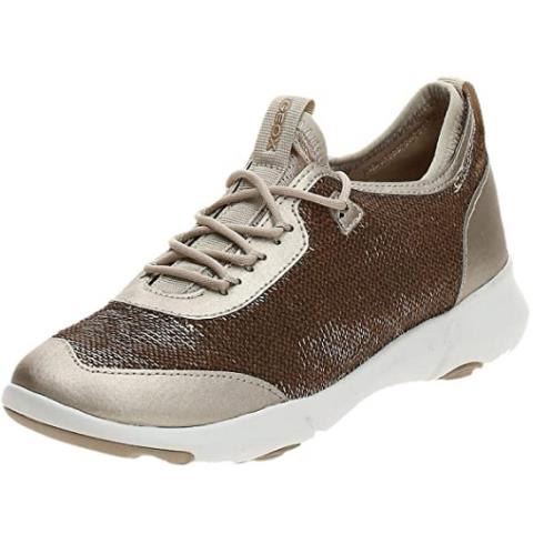 Geox Women`s D Nebula X A Low Top Fashion Sneakers Pailettes Gold