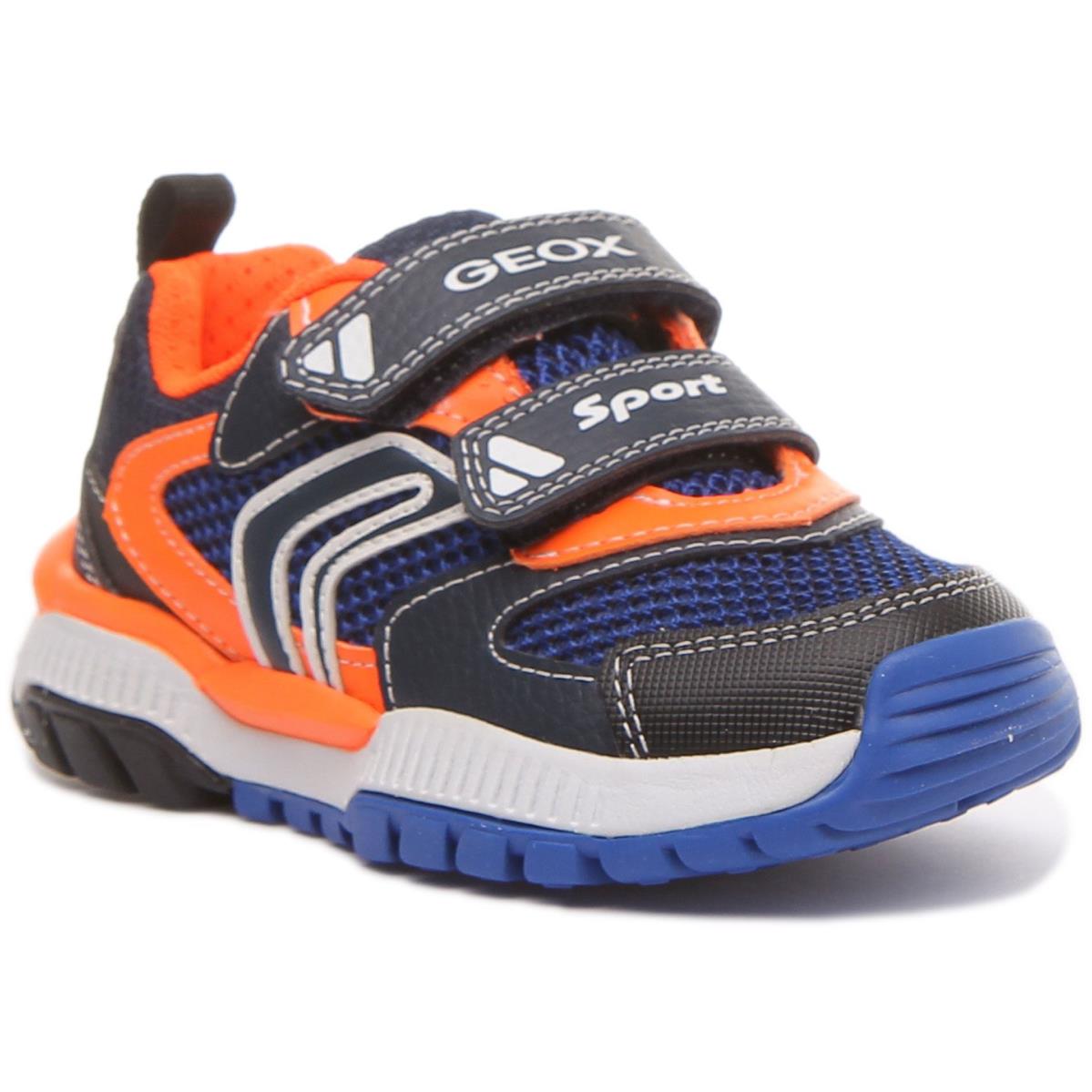 Geox J Tuono B.d Boys 2 Straps Athletic Sneaker In Navy Orange Size US 8 - 4 NAVY ORANGE