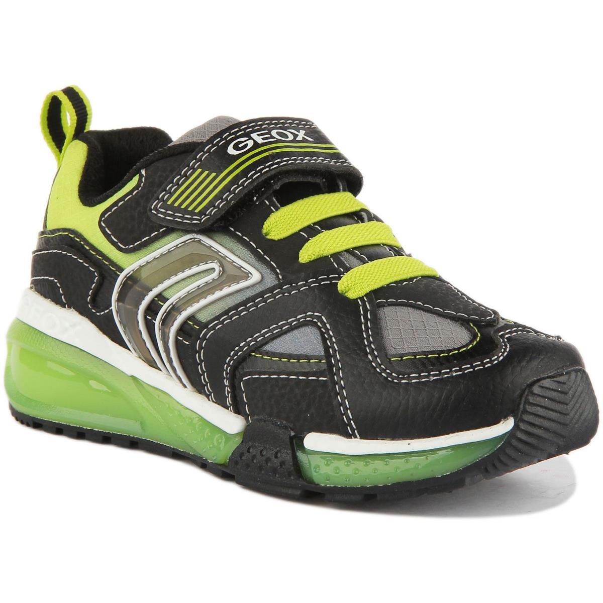 Geox Bayonyc Kids One Strap Slip On Sneakers In Black Green US 0.5C - 13.5C