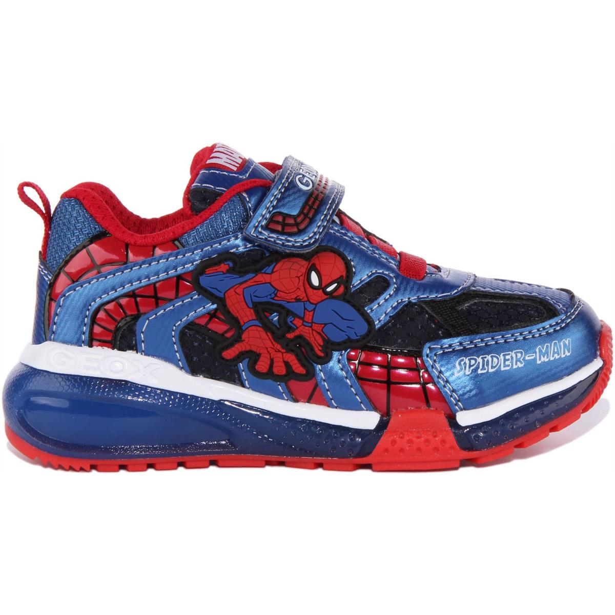 Geox J Bayonce Boys Single Strap Spiderman Sneaker In Navy Red Size US 8 - 4 NAVY RED