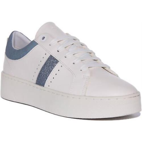 Geox D Skyely A Low Profile Glittered Sneaker White Blue Womens US 5 - 10