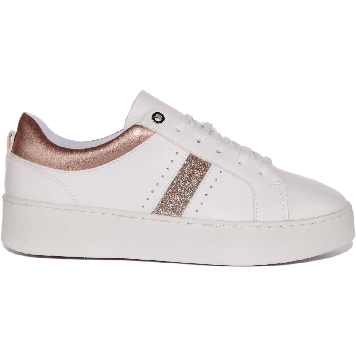 Geox D Skyely A Low Profile Glittered Sneaker White Gold Womens US 5 - 10