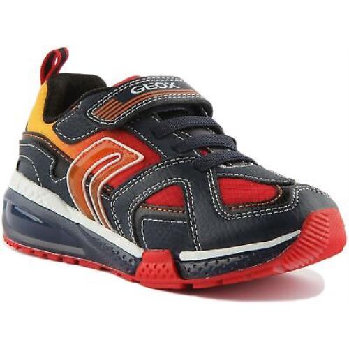 Geox J Bayonyc Kids Single Strap Light Up Sneakers In Navy Red Size US 8 - 12