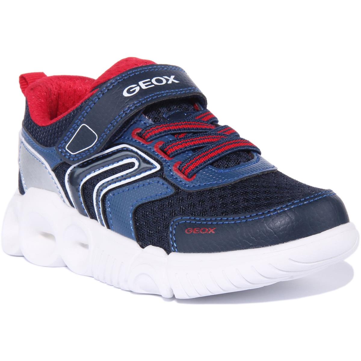 Geox J Wroom Kids Single Strap Led Light Up Sneaker In Navy Red Size US 1C - 4Y NAVY RED