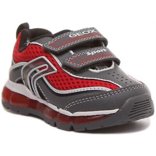 Geox J Kids Android Kids Two Strap Light Up Sneakers In Grey Red Size US 8 - 13