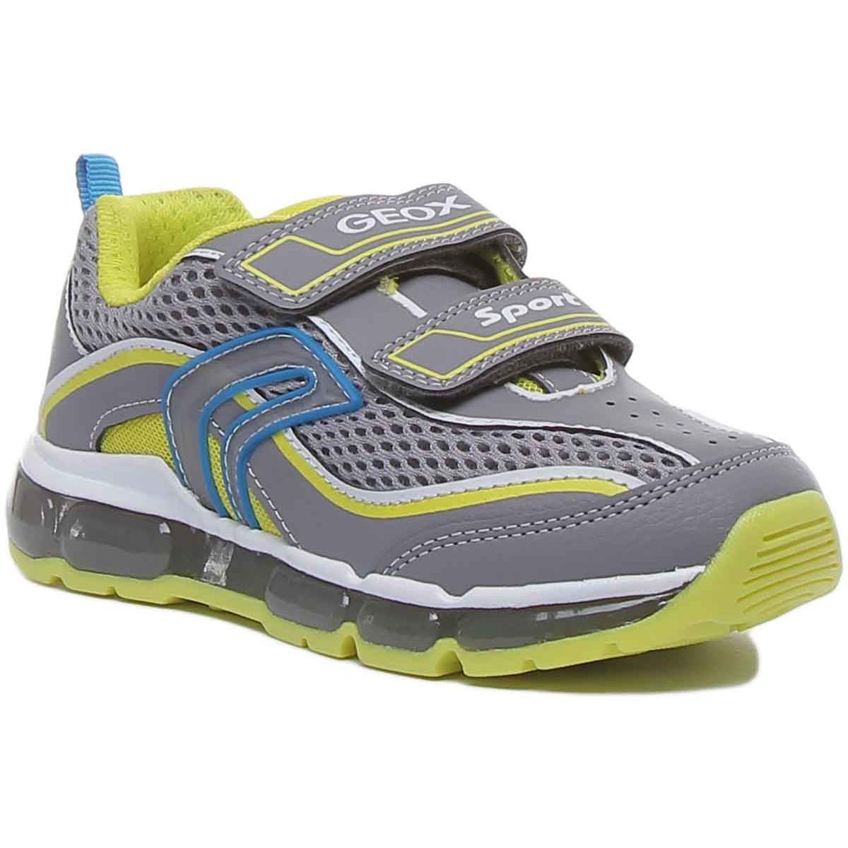 Geox J Android Kids Two Straps Light Up Sneakers In Navy Blue Size US 8 - 4 GREY LIME