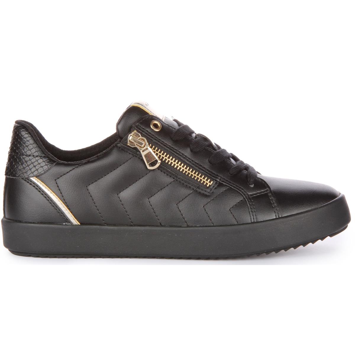 Geox D Blomiee D Zip Closure Low Cut Sneaker Black Gold Womens US 5 - 10