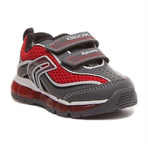 Geox J Android B.c Boys Two Straps Lights Up Sneaker In Grey Red Size US 8C - 4Y