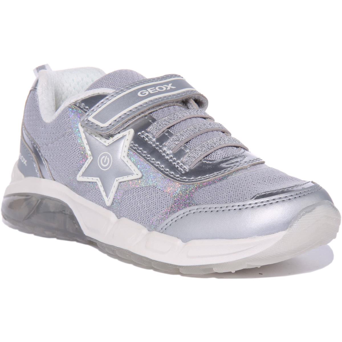 Geox J Spaziale Girls Single Strap Light Up Sneakers In Silver Size US 1C - 4Y SILVER