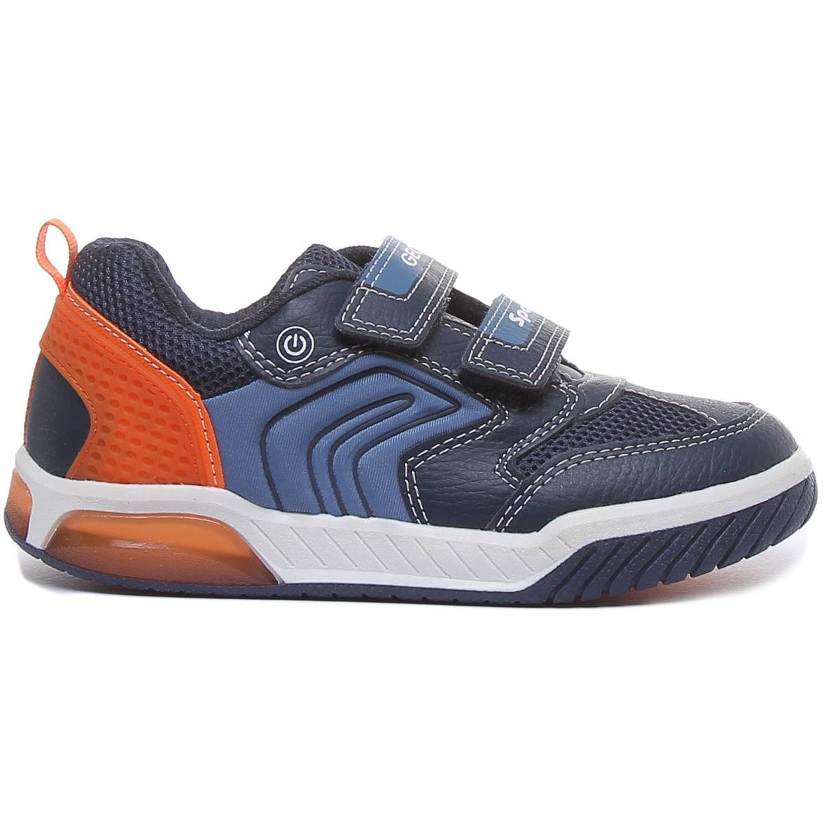 Geox J Inek B. D Double Strap Led Light Soft Sole In Navy Orang Size US 1 - 13