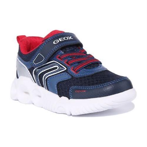 Geox J Wroom Boys Single Strap Led Sneakers In Navy Red Size US 9 - 4