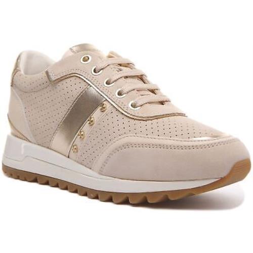 Geox D Tabelya Womens Gold Studds Lace Up Sneakers In Beige Size US 5 - 11