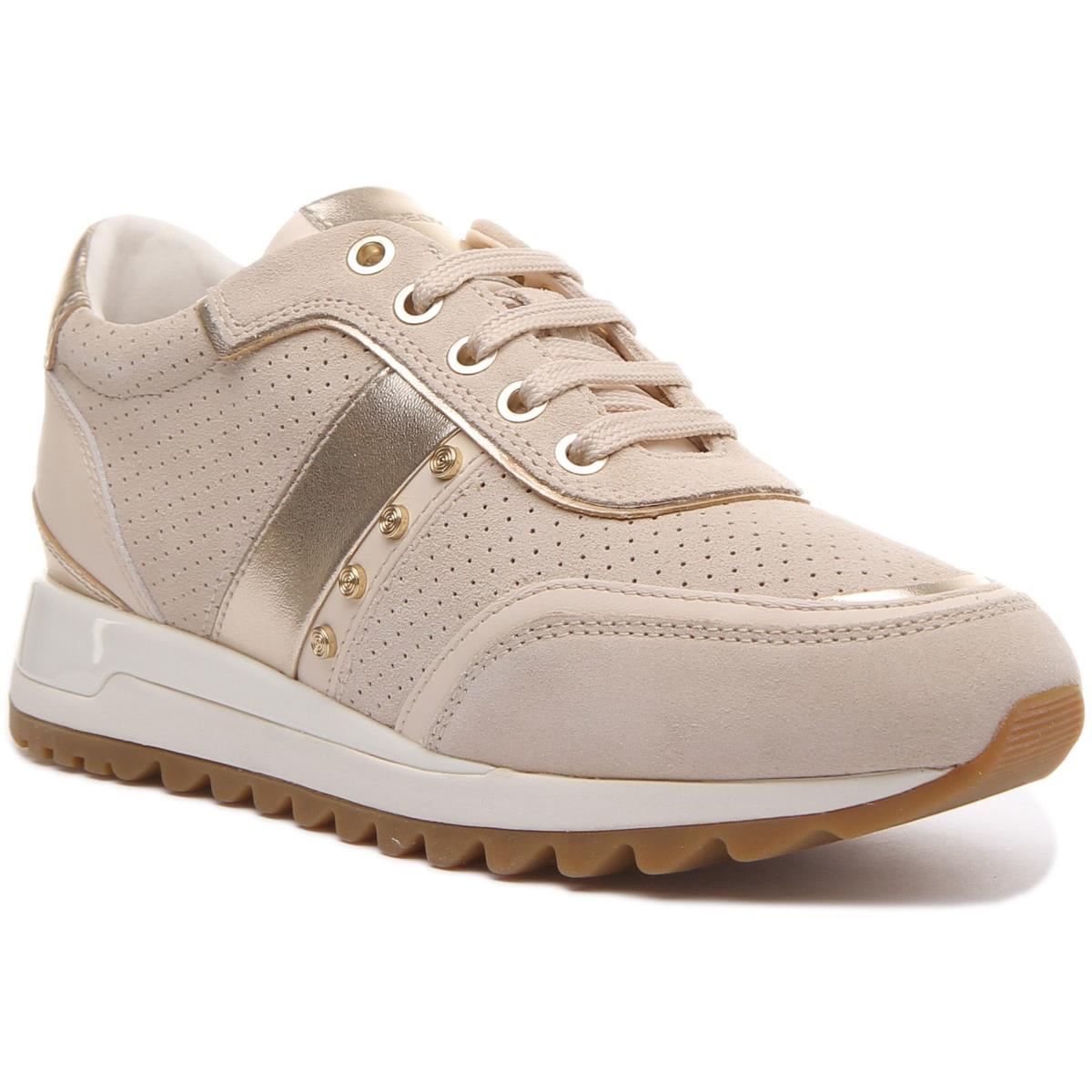 Geox D Tabelya Womens Gold Studds Lace Up Sneakers In Beige Size US 5 - 11 BEIGE