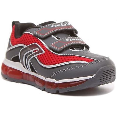 Geox J Kids Android Kids Two Strap Light Up Sneakers In Grey Red Size US 1 - 4