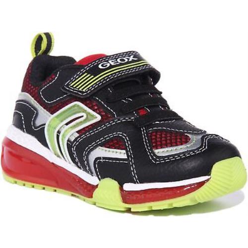 Geox J Bayonyc Kids Single Strap Light Up Sneaker In Black Red Size US 9 - 13