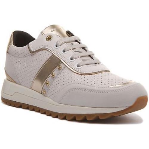 Geox D Tabelya Womens Gold Studds Lace Up Sneakers In White Size US 5 - 11