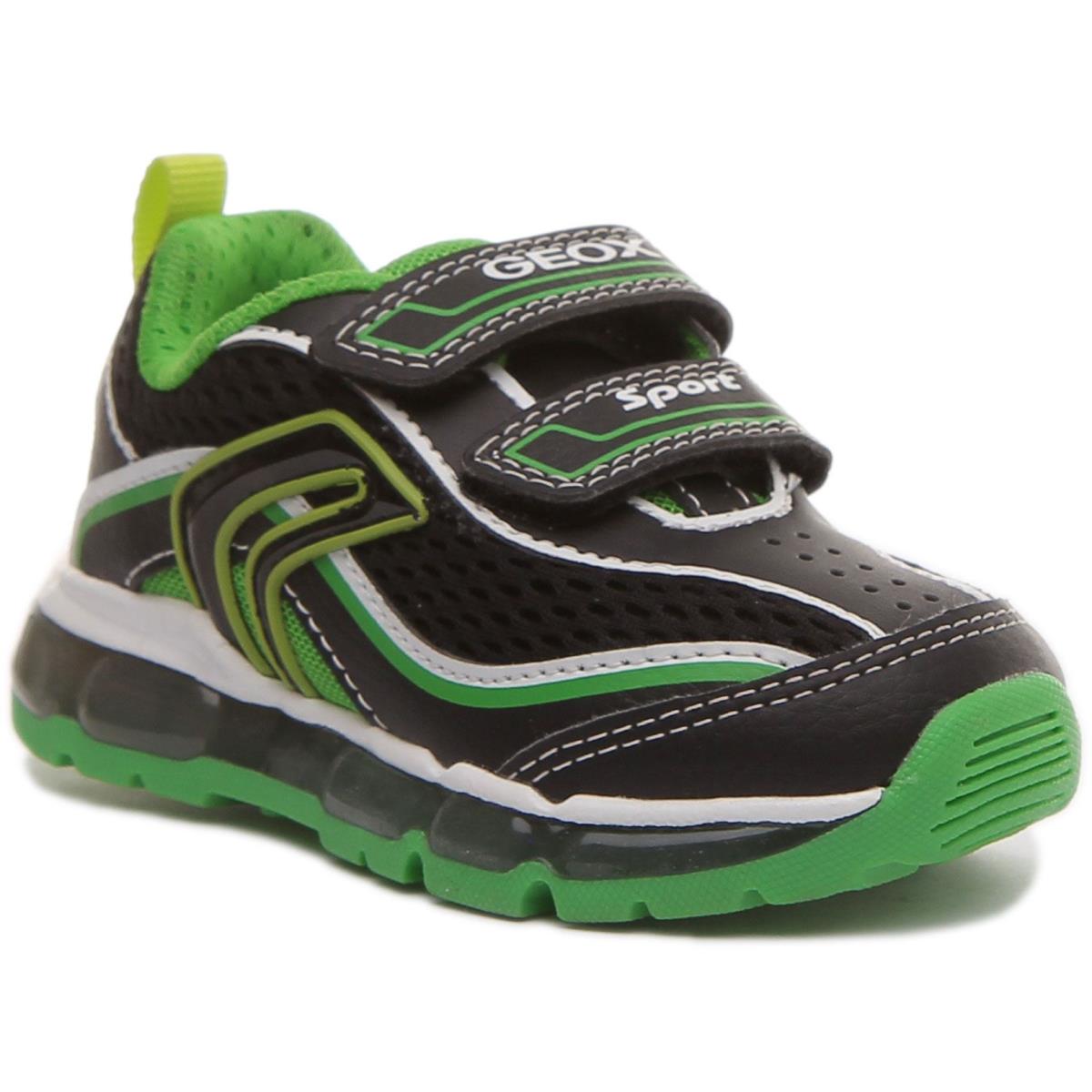 Geox J Android B.c Boys Two Strap Light Up Sneaker In Black Green Size US 8C- 4Y - BLACK GREEN