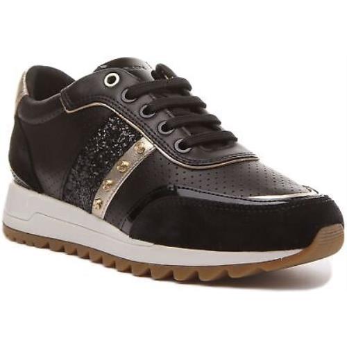 Geox D Tabelya Womens Gold Studds Lace Up Sneakers In Black Size US 5 - 11