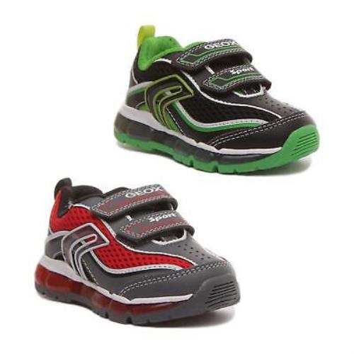 Geox J Kids Android Kids Two Strap Light Up Sneaker In Black Green Size US 8- 13 - BLACK GREEN