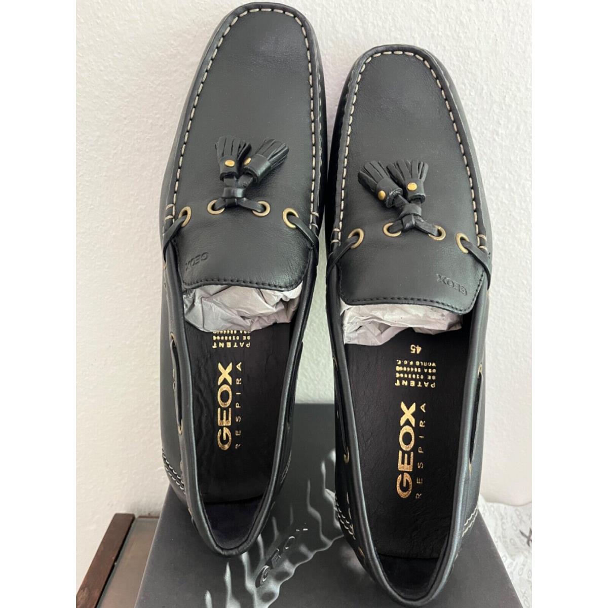 Geox Respira Driving Loafers Shoes Moccasin Black Leather w Tassel EU 45/US 12