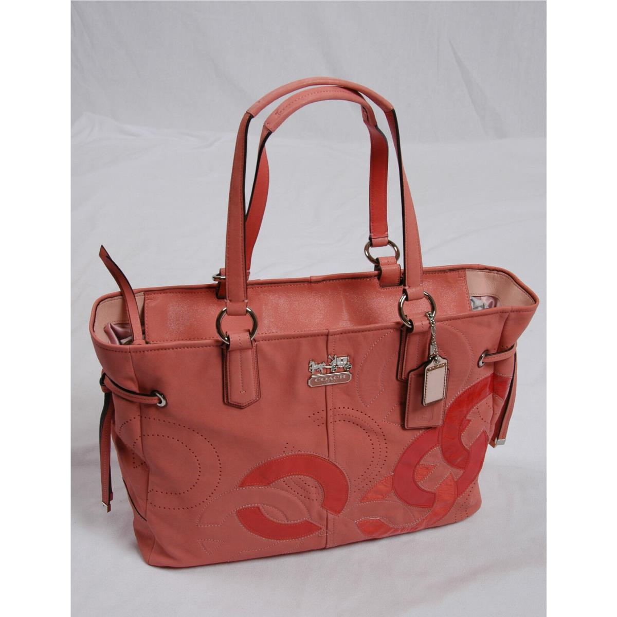 Coach Chelsea Inlaid Leather Charlie Tote Bag 18964 Coral Multi